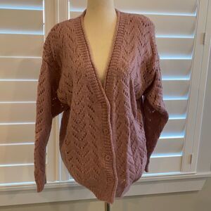 Granny style rose vintage mohair vneck button sweater sz M